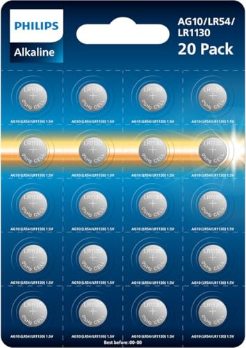 Philips Alcaline - Piles Bouton - LR54 (LR1130/AG10) - 1,5 V - Lot de 20