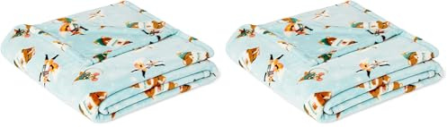 Amazon Basics Fleece Throw Blanket for Kids, Soft and Cozy, for Sofa and Bedroom, 100% Recycled Polyester, Forest Friends, 127 x 152 cm (Pack of 2)