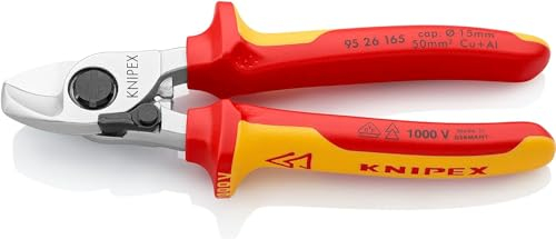 KNIPEX Kabelschere mit Öffnungsfeder auf SB-Karte isoliert mit Mehrkomponenten-Hüllen, VDE-geprüft verchromt 165 mm, 95 26 165 SB