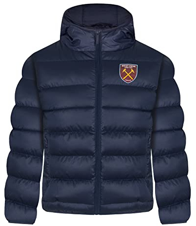 West Ham United FC Boys Quilted Jacket Hooded Coat Kids Official Football