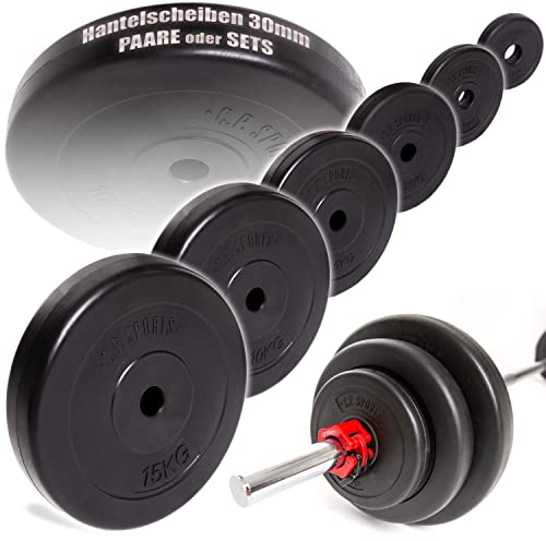 C.P. Sports Hantelscheiben 1 Paar Hantelscheibe 30mm Hantelscheibe, Bumper Plates 0,5 KG – 15 KG je Paar (15 KG Paar)