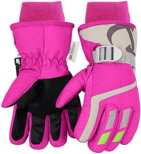7-Mi Kids Winter Warm Water-Resistant Handschuhe für Skifahren/Snowboarden/Radfahren/Reiten Outdoor-Aktivitäten Kinder Fäustlinge Am besten für 4 to 6 Jahre Jahre alt Pink