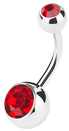 Piercingfaktor Bauchnabelpiercing Banane Piercing Bauch Stecker Gebogen mit Doppel Multi Kristall Kugel 1,6mm x 11mm x 5mm Rot
