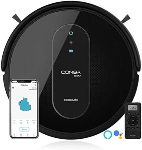 Cecotec Conga Serie 1390 Robot Aspirador 4 En 1, Navegación Inteligente Y Ordenada Itech Gyro, 7 Modos De Limpieza Con Muro Magnético, 3 Niveles De Fregado, 45 W, menor a 64 dB, Negro