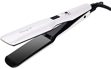 CkeyiN Plancha de pelo grande de 4.5 cm, plancha de pelo con revestimiento avanzado de cerámica, pantalla LCD, 120 a 230 °C calienta rápido 30 S. Con una bolsa y 2 pinzas (blanco)