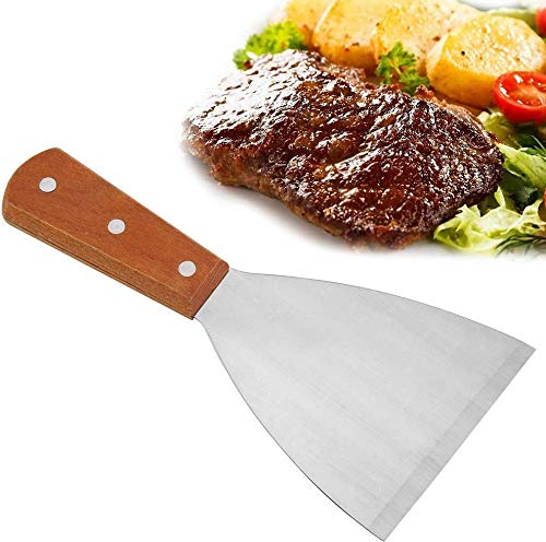 Espatula acero inoxidable cocina Espátula de Acero Inoxidable con Mango de Madera Antiadherente Profesional Resistente Herramienta de Cocina para Plancha