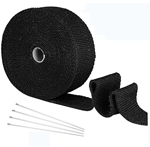 Yizhet Cinta de Escape, 15M x 5CM Cinta Anticalorica para Tubos de Escape Motocicleta, Cinta Calorica Escape, Cinta Térmica Escape Protección para Tubo Escape Moto con 4 Bridas Metálicas(Negro)
