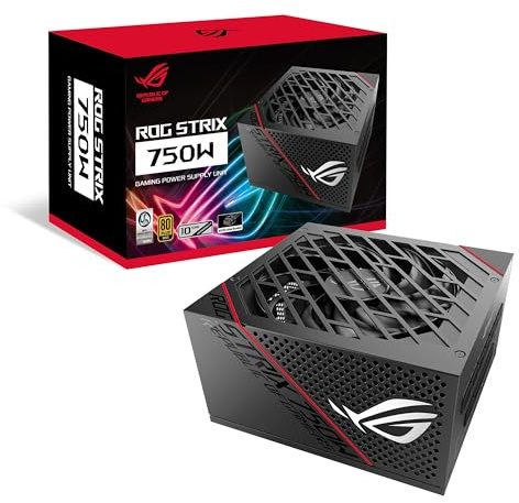 ASUS ROG Strix 750 Fully Modular 80 Plus Gold 750W ATX Power Supply with 0dB Axial Tech Fan and 10 Year Warranty