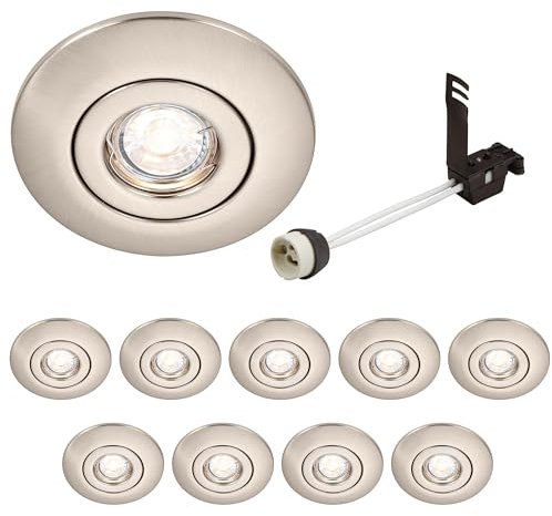 National Lighting Spotlight Hole Converter, Recessed Brushed Chrome Ceiling Lights, GU10 Halogen or LED, Dimmable Downlights Conversion Kit 65mm-125mm IP20 Rated - Pack of 10