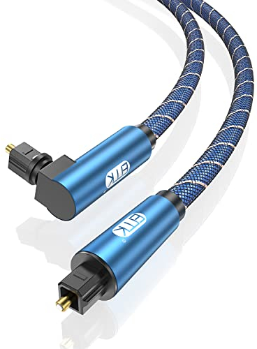 EMK Optisches Kabel, 360 Grad Rotierend Optisches Kabel Winkelstecker, Digital Optisches Kabel Gewinkelt, 90 Grad Toslink Kabel Kompatibel mit Soundbar, TV, PS4, Xbox, Heimkino (90 Grad Blau, 1M)