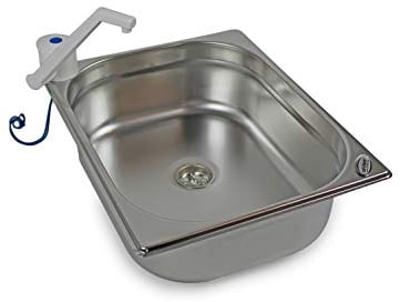 Edelstahl Spülbecken Camping Spüle integriert Barwig weiß Waschbecken + Ablauf 325x265x100mm + Wasserhahn Ecke (ad-ideen)