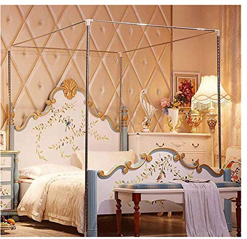 HOXMOMA Edelstahl Betthimmel Moskitonetz Betthimmel Rahmen Moskitonetz Halterung viereckig Bett passend für Twin/Full/Queen/California King/King Size Bett, 25 mm, 1.2×2m bed