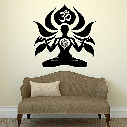 wZUN Yoga Dekoration Vinyl Wandtattoo Yoga Meditation Sanskrit Hindu Wandaufkleber Home Room Decoration Abnehmbarer Aufkleber 57X58cm