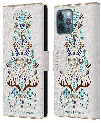 Head Case Designs Officially Licensed Cat Coquillette Brown Turquoise La Morte Linear Leather Wallet Case Compatible With Apple iPhone 12 Pro Max