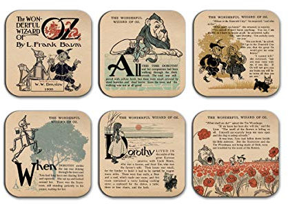 Getränkeuntersetzer Zauberer von Oz, 6 Stück Sechs Tassen-Untersetzer mit Buch-Design, Text und Illustrationen von The Wonderful Wizard of Oz