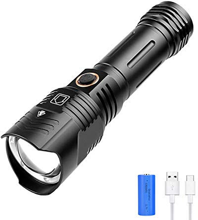 WESLITE Linterna LED Recargable, XHP90 Linternas LED Alta Potencia Militar 8000 Lumenes Táctica Linterna con Indicador de Encendido Zoom & 5 Modos para Acampar Senderismo Pesca (Batería Incluida)