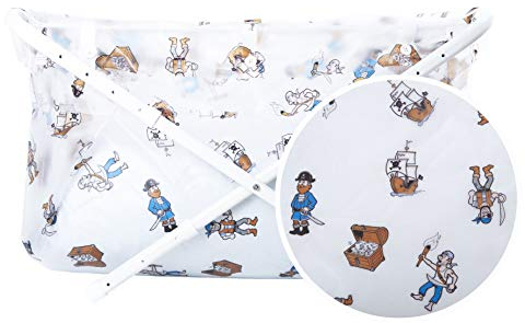 BiBaBad Kinder und Baby Falt Badewanne - Kinderbadewanne mit Gestell für die Dusche mit Knöpfen – einstallbar von 60 bis 80 cm - Cartoons Pirat
