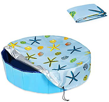 Docuwee Runde Poolabdeckung, 81,3 cm, faltbare Kinder-Solarabdeckung, passend für Hunde-Schwimmbad, Haustier-Badewanne, Anti-UV, staubdicht, Sicherheits-Poolabdeckungen mit Seestern-Muschel-Muster