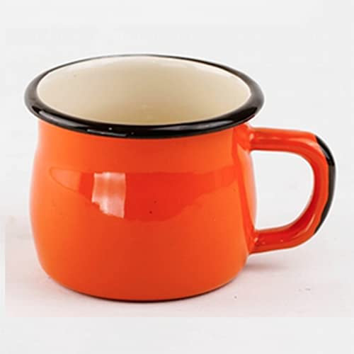 Lebooa Big Belly Enamel Mug Pure Color Cute Simple Large Capacity 380ml Breakfast Milk Cup Couple Home Gift Birthday Father's Day Mother's Day(M, Orange)