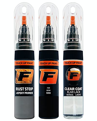 FIRANTO Lackstift Autolack Reparaturset für BMW 668 Schwarz Black - 3-in-1 Autolack Kratzer Reparaturstift 15ml Grundierung, Klarlack