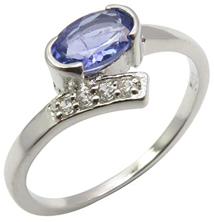 SilverStarJewel Größe 49 bis 60 Ring Schöner Tansanit Silber 1,6 g Gesicht 7 mm Schmuck Muttertag Geschäfte mit Angeboten