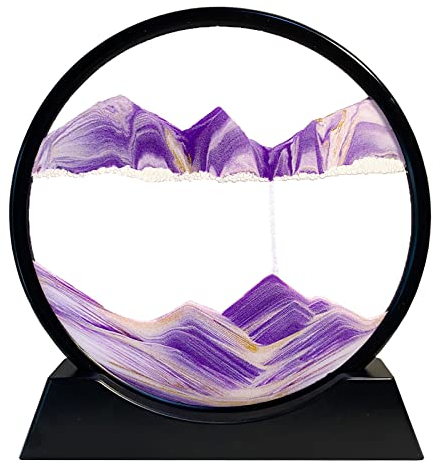 Yuomiker Images de Sable Rotatives 3D Dynamiques, Cadre en Verre Rond de Peinture de Sable Fluide, Décoration Relaxante pour Bureau, Maison, Art de Bureau(Violet, 12 Pouces)