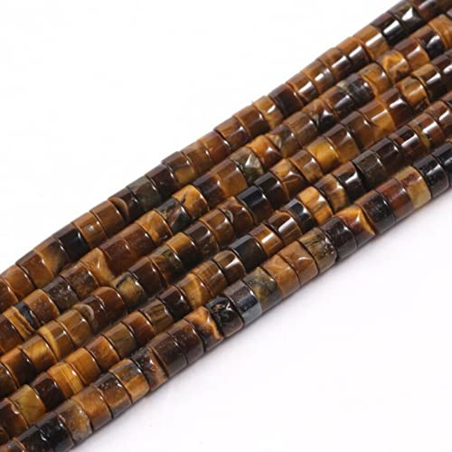 ACYUNLEI 1 Strand Natural Gemstone Heishi Beads - 4x2mm Loose Flat Round Undyed Cylinder Spacer Stones for Bracelet Earrings Jewelry Making - Tiger Eye