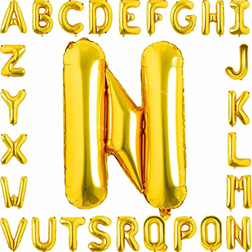 Folienballon Buchstaben 40Zoll Luftballon Gold Luftballons Alphabet Große Mylar Folie Helium Brief Luftballons Geburtstag Hochzeit Babyparty Silvester Dekoration Jubiläumsdekorationen (Buchstabe N)