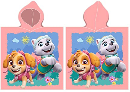 Carbotex Badetuch mit Kapuze Poncho Badeponcho Kindertuch 55x110 cm Paw Patrol Skye pink