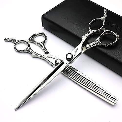 7 Zoll friseurscheren 440c Hohe härte feine Muster professionelle Salon Friseur haar schneiden und verdünnung frisur beschneiden werkzeug (2-teiliges Set)