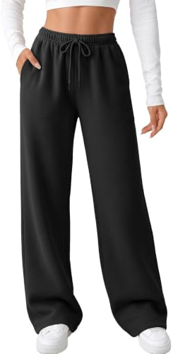 AUTOMET Women's Straight Leg Sweatpants Fleece Lounge Pants Black M
