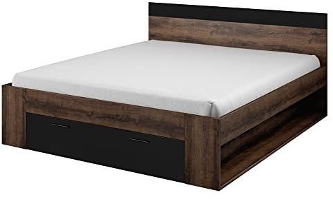 Lomadox Doppelbett mit Schubkasten Liegefläche 180x200 cm in Eiche Monastery Nb. mit schwarz, B/H/T: ca. 186/90/205 cm