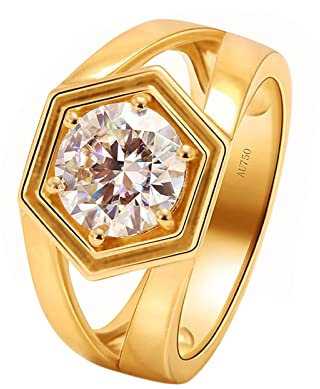 Homxi Eheringe Verlobung,Trauringe 750 Gelbgold 6 Zinken Rund 1.5ct Moissanit Ringe Verlobung Gelb Gold Größe 49 (15.6)