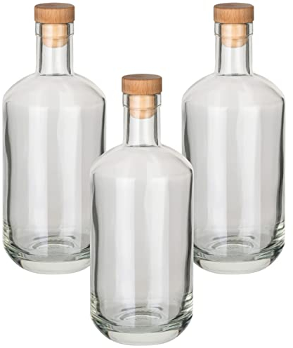 gouveo set de 3 carafes 700 ml Pacho avec bouchon - bouteille de whisky vide 0,7 l en verre avec bouchon en liège - carafe en verre avec corps de bouteille distinctif pour liqueur, whisky (PDT700HGK)