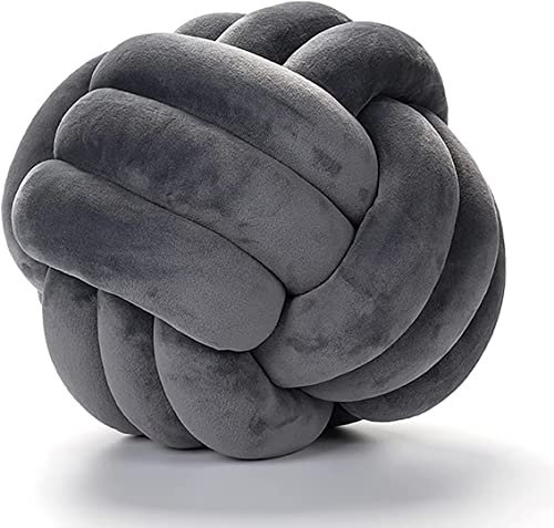 Evimstil Knoten-Ball-Kissen Knotenkissen Handgemachtes Baby-Haar-Kissen-Plüschtier-Dekoratives Wurfs-Kissen für Schlafzimmer-Sofa-Auto-Büro-Spielraum,Dunkel Grau,28cm