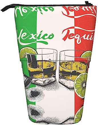 Melbrakin Teleskop-Federmäppchen mit Mexiko-Flagge und Tequila, Stifthalter, Teleskop-Federmäppchen, Tasche für Schreibwaren, für Schule, Büro, Weihnachten2, Einheitsgröße, Taschen-Organizer