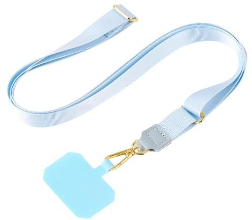 mtb more energy Universal Handykette SoftBand - Hellblau - Metallteile Farbe Gold - kompatibel mit vielen Handyhüllen - hochwertiges glänzendes Band zum Umhängen
