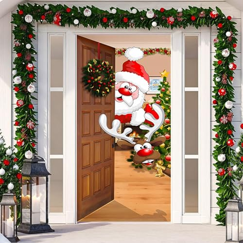 Weihnachtsdeko Tür, Weihnachtsbanner, Weihnachtsdeko Haustür, Türabdeckung Weihnachten, Tür Deko Weihnachten, Weihnachtsmann Schneemann Türabdeckung, Weihnachtsdeko Haustür Außen, 203x91cm (01)