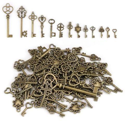 HERKINDNESS Schlüssel Deko, 150 Stück Alte Schlüssel in Antik Bronze, Vintage Kleine Anhänger, Schlüsselförmiger Kettenanhänger für DIY, Dekorieren und Zubehör zum Basteln