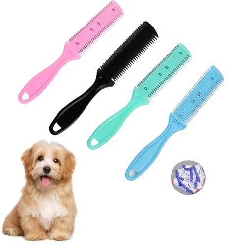 „JNAWA 4 Stück Haustier Hund Katze Haarschneider Haustier Doppelseitiger Haarstyling Rasierer Kamm Professioneller Haarverdünnungskamm für Hunde Katzen Haare Heimtierbedarf