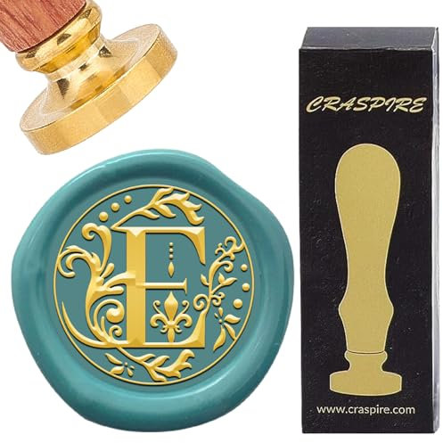 CRASPIRE Wachssiegel-Stempel Buchstabe E, Retro-Alphabet, Initialen, Siegellack-Stempel, Klassischer Vintage-Stil, 26, Buchstaben AZ, 25 mm, Abnehmbarer Messingkopf, Holzgriff, Für Hochzeit, Jahrestag