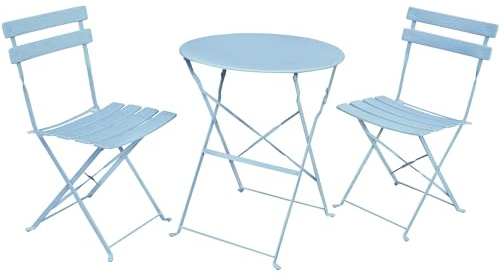 AKORD Gartenmöbel Set 3-teilig Orion | Balkonmöbel 2 Klappbaren Stühle 1 Tisch | Klapp-Möbel | Gartenset Sitzgarnitur für 2 | Garten-stühle | Gartentisch Wetterfest | Sitzgruppe Metall | Blau