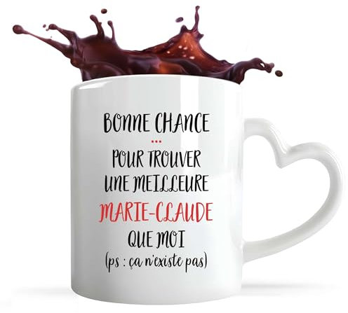 Planetee Tasse anse Coeur Marie-Claude ça n'existe pas Femme | Mug avec anse en forme de Coeur | Idée Cadeau Travail Métier Départ Retraite Collègue Anniversaire Noël