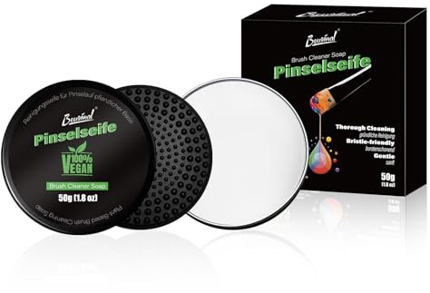 Bougimal Pinselreiniger Acrylfarbe (50g), Professionelle Pinselseife Acrylpinsel, mit Sanftes Pinselreinigungskissen, Geruchlos (weiß), Universal für alle Acrylfarben und Aquarellfarbe