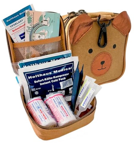 littleplan littlebag Bär, Erste-Hilfe-Tasche für Babys und Kinder, 34 Teile, mit 10 seitigem Notfall Heft
