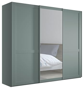 WIEMANN Schwebetürenschrank Landhausstil Kleiderschrank 250cm breit, mit Spiegeltür, Salbeigrün Dekor, Höhe 217cm, Marlow