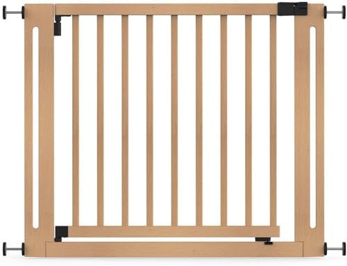 Safetots Wooden Elegance Safety Gate, Natural, 95cm - 103cm, Pressure Fit, 73cm Extra Wide Doorway, One Piece Extra Wide Gate for Stairs, Hallways and Doors, Stylish Design Easy Installation
