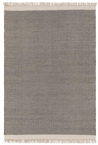 benuta Pure Wollteppich Kim - Schwarz/Weiß 160x230 cm - Baumwolle,Wolle - Rechteckig & im Style: Ikat, Hygge & Cozy, Minimalistisch - Pflegeleicht für Wohnzimmer Schlafzimmer