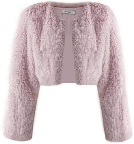 Amazhiyu Manteau en fourrure pour femme - Veste courte en fourrure synthétique - Manteau en fourrure synthétique - Manteau polaire à manches longues - Manteau d'hiver - Col ouvert, Rose, M
