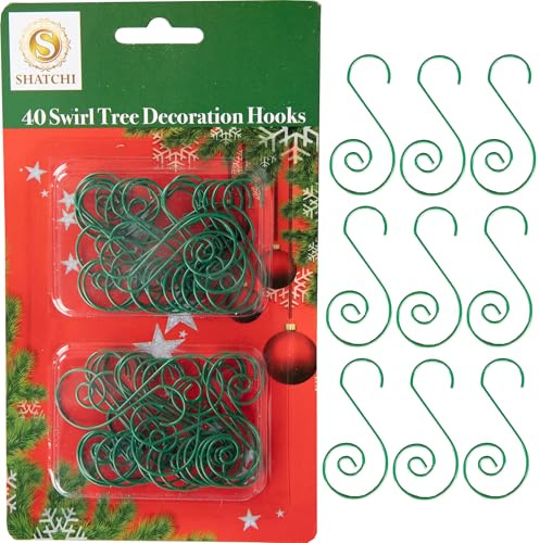 120Pcs Green Christmas Ornaments Hangers Hooks for Christmas Tree Baubles, String Lights – Reusable Swirl S Hooks for Easy Xmas Art Craft Decorations